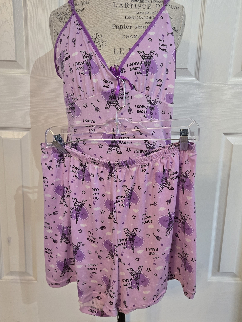 Lavender 'I Love Paris' Satin Camisole & Shorts Set